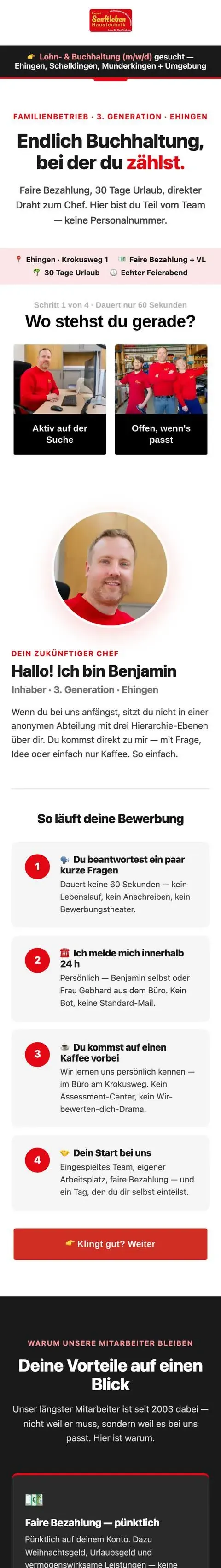 Funnel Bewerbungsseite · Senftleben Haustechnik