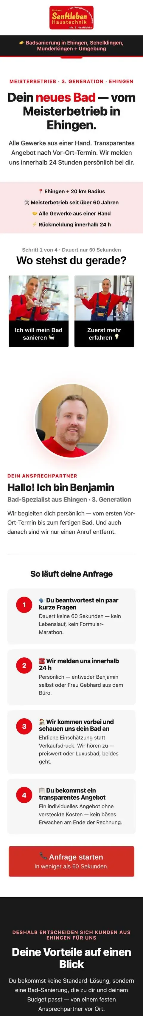 Funnel Anfrage-Seite · Senftleben Haustechnik